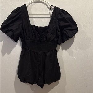 Maeve Black Puff Sleeve Romper